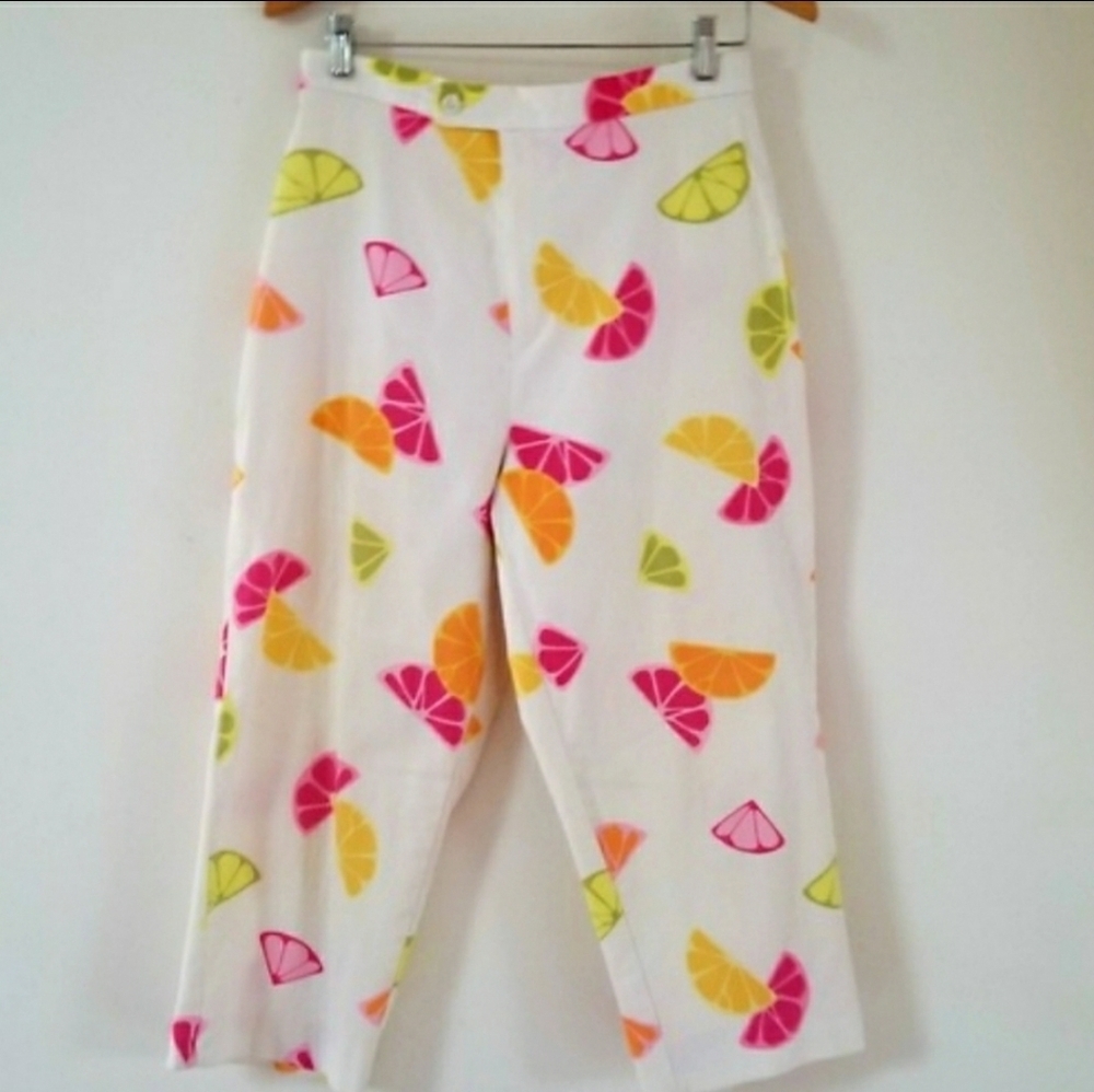 Briggs Vintage Multi Color Citrus Print High-waisted cropped Pants - Picture 5 of 8